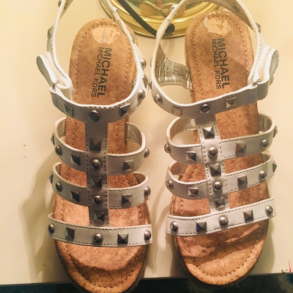 Michael Kors white studded sandals